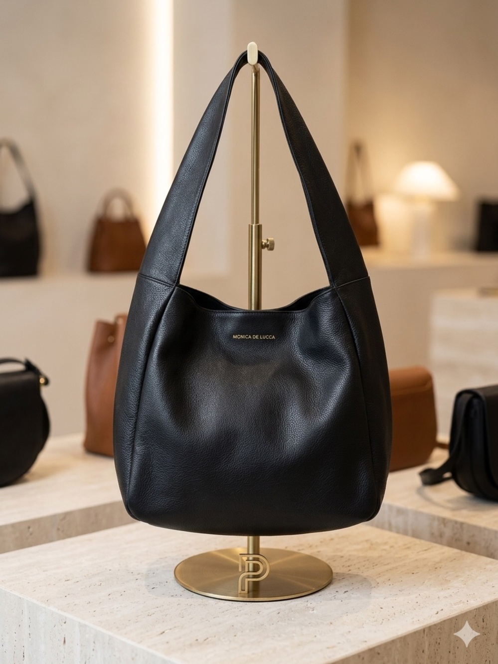 Monserat De Lucca Black Pebbled Leather Hobo Slouch - Picture 1 of 7